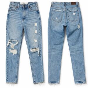 Hollister Curvy Mom Jeans Distressed Blue High Rise 26 Indie Y2K